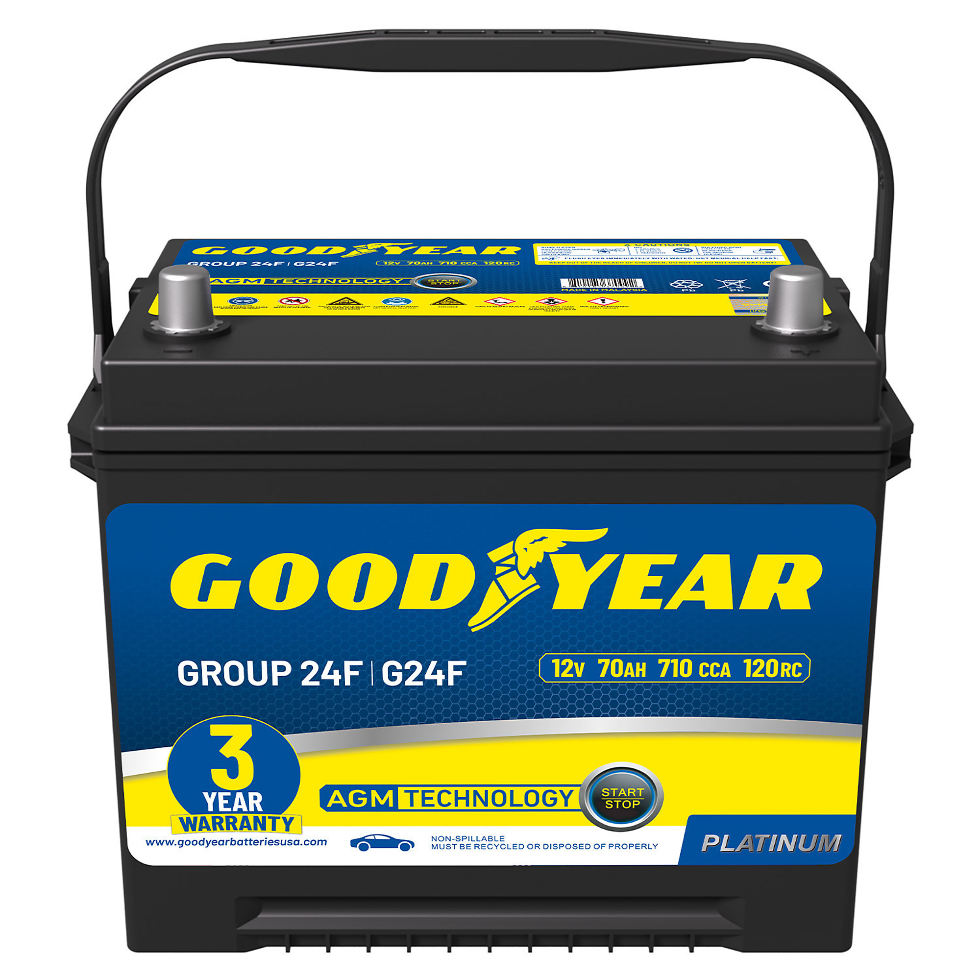 Goodyear Platinum Series AGM Automotive Battery — 12V, 70Ah, 710 CCA, 120 RC, Maintenance-Free, Model# GY4140753